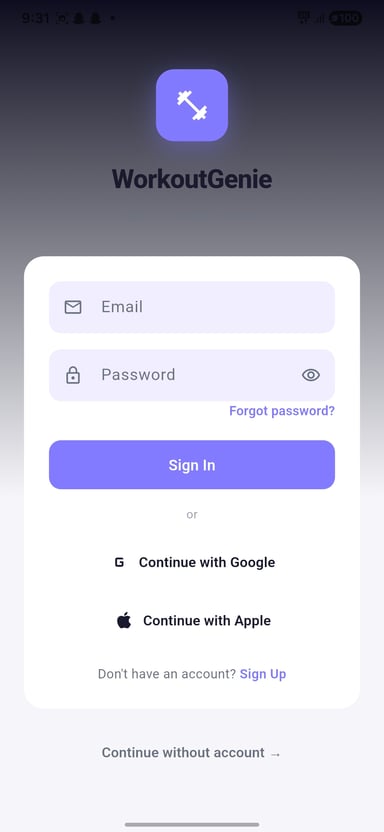 WorkoutGenie Login