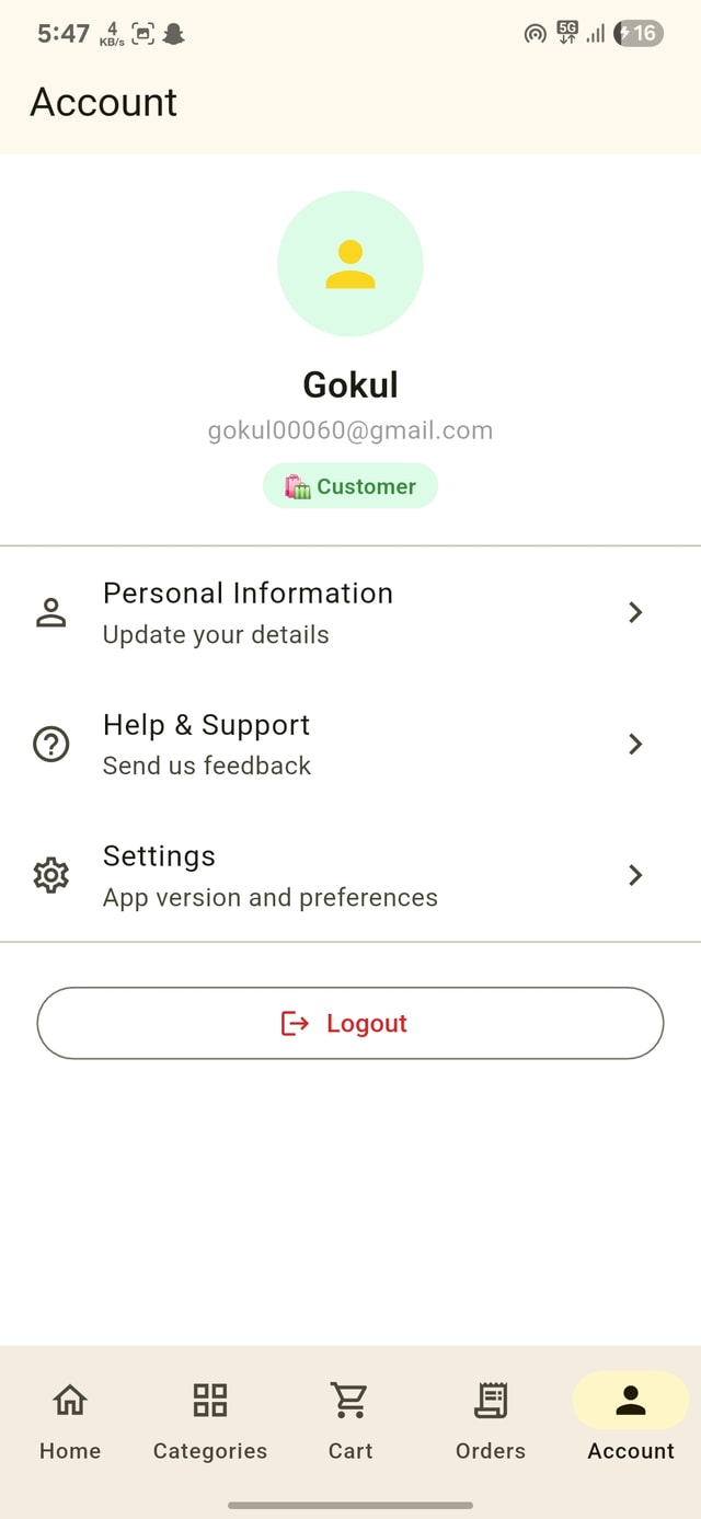 Customer account page