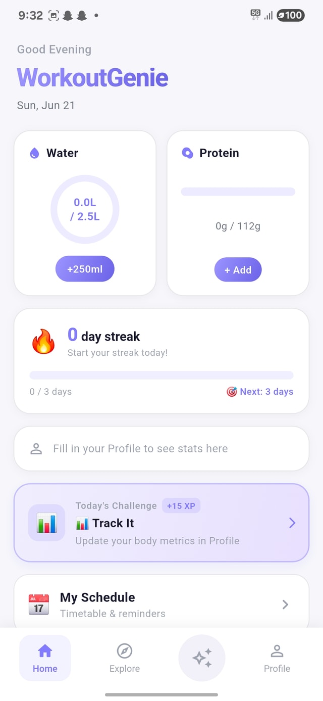 Home dashboard with tracking